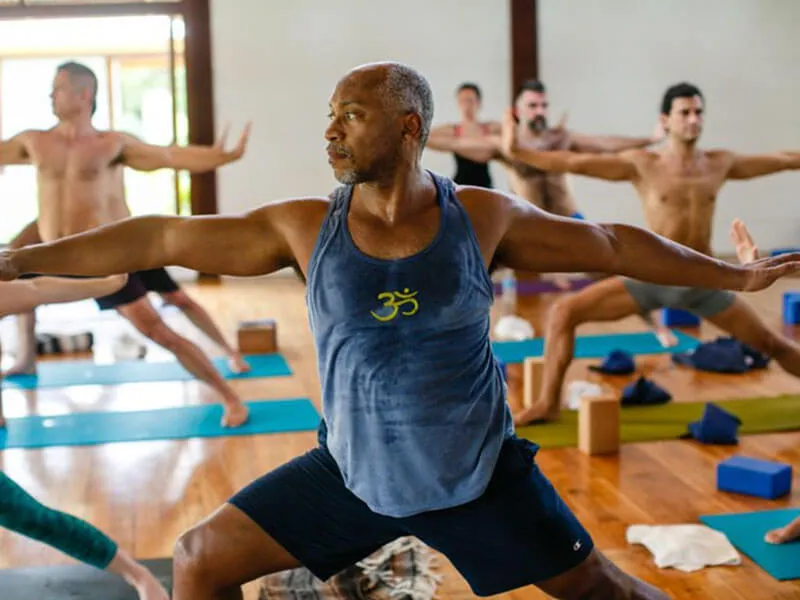mindful yoga experience at gay men-only boutique hotel near Sitges and Barcelona in tranquil surroundings